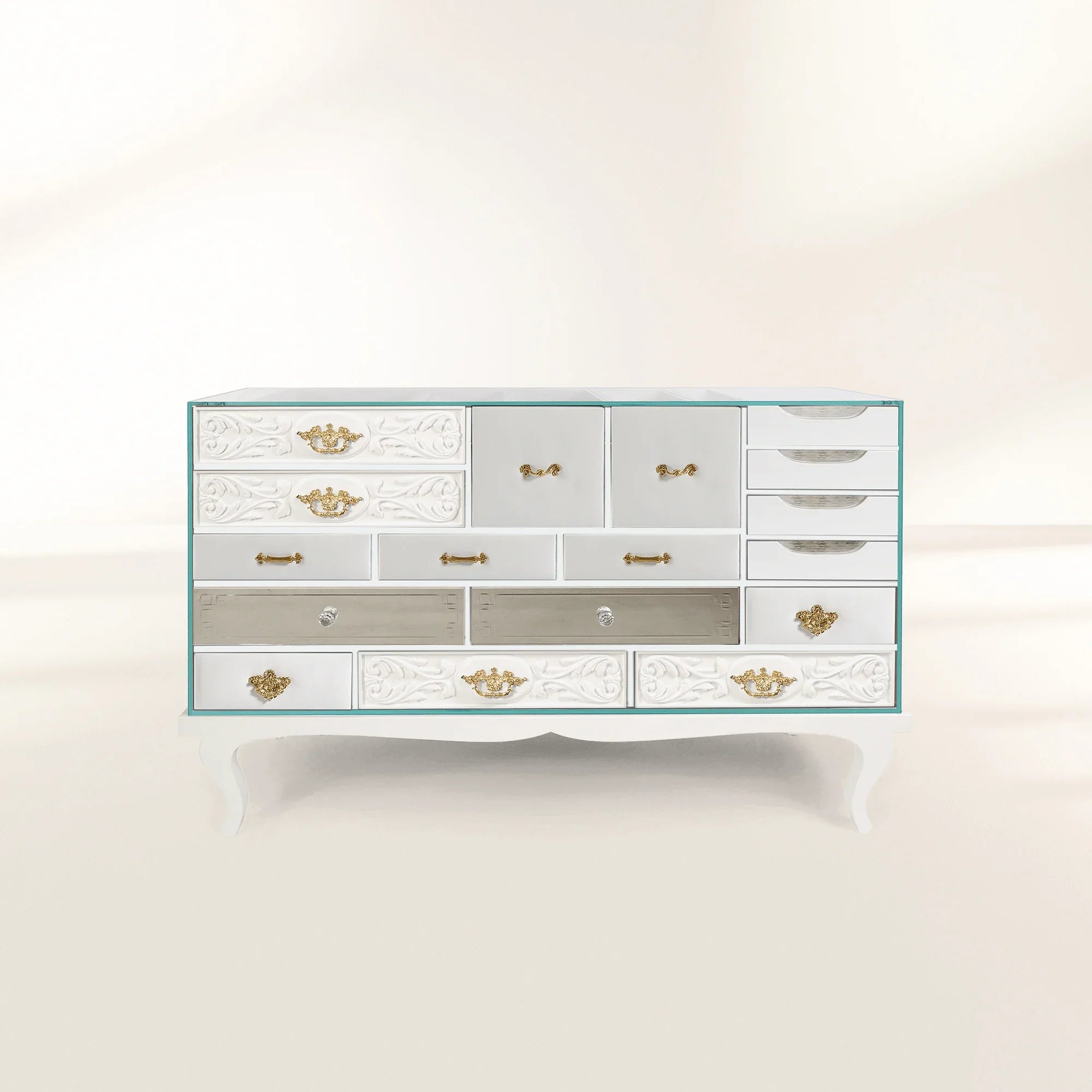 Patchwork Wood Sideboard Buffet Cabinet with Hidden Storage