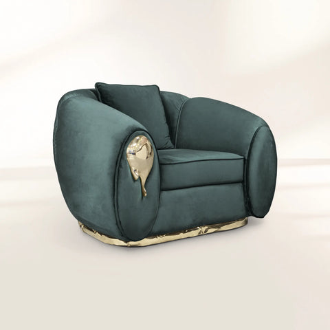 Brass Leather Sculptural Form Armchair