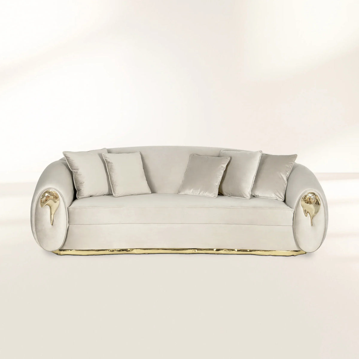 Brass Wood Sculptural Form Sofa Living Room