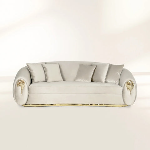 Brass Wood Sculptural Form Sofa Living Room