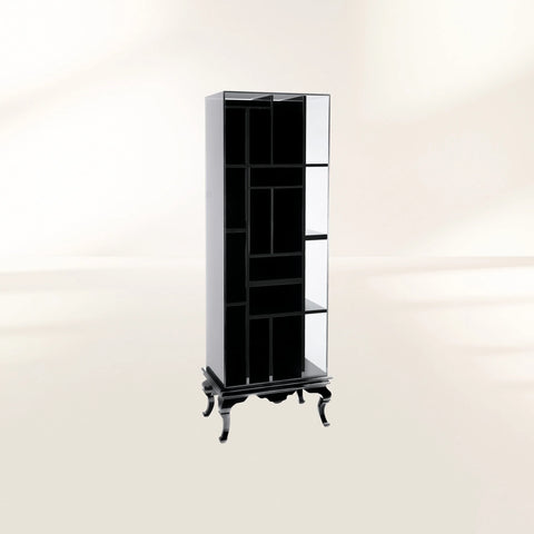 Tall Bookcase with Smoked Glass Shelves and Modern Display