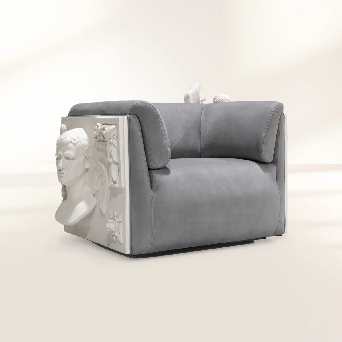 Stone Wood Sculptural Form Armchair