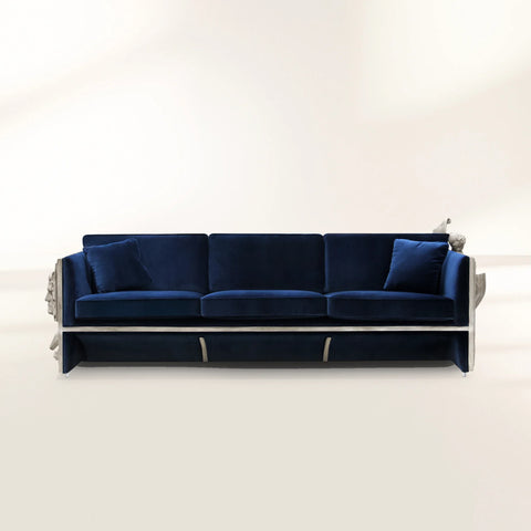 Stone Wood Sculptural Form Sofa