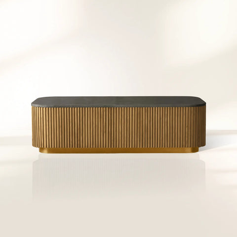 Finnley Solid Wood Coffee Table with Stone Top Center Tea Table