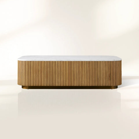 Finnley Solid Wood Coffee Table with Stone Top Center Tea Table