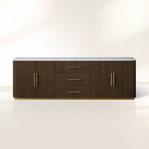 Finnley Luxurious Marble Top Buffet Sideboard Wood TV Cabinet Entryway Drawer Cabinet