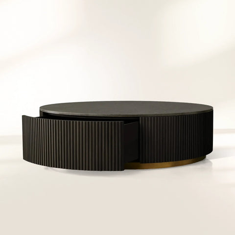 Finnley Round Storage Coffee Table Stone Top Center Tea Table