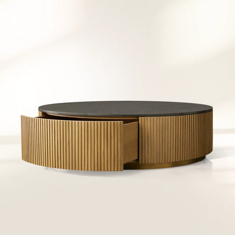 Finnley Round Storage Coffee Table Stone Top Center Tea Table