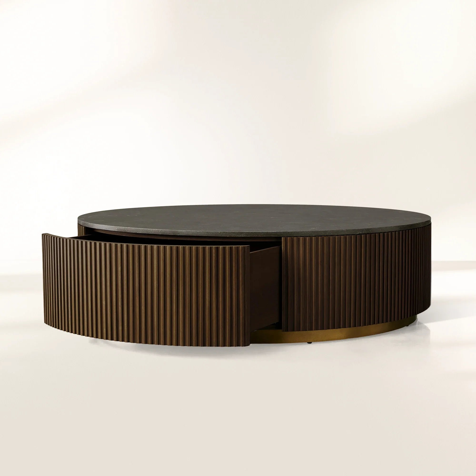 Finnley Round Storage Coffee Table Stone Top Center Tea Table