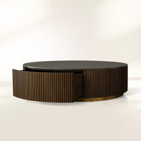 Finnley Round Storage Coffee Table Stone Top Center Tea Table