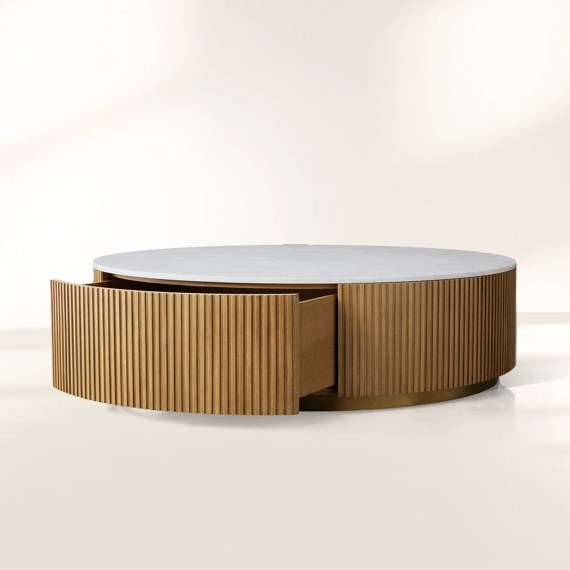 Finnley Round Storage Coffee Table Stone Top Center Tea Table