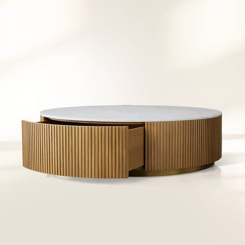Finnley Round Storage Coffee Table Stone Top Center Tea Table
