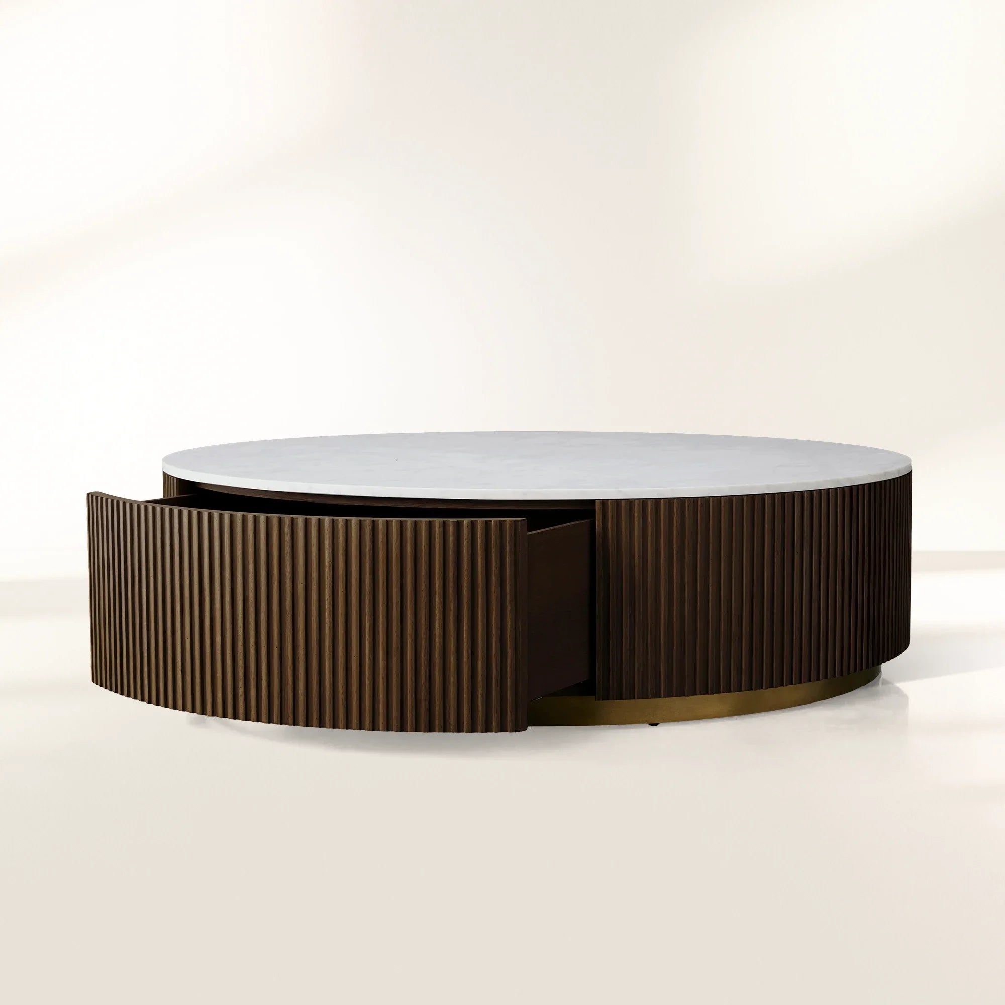 Finnley Round Storage Coffee Table Stone Top Center Tea Table