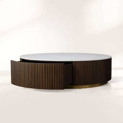 Finnley Round Storage Coffee Table Stone Top Center Tea Table