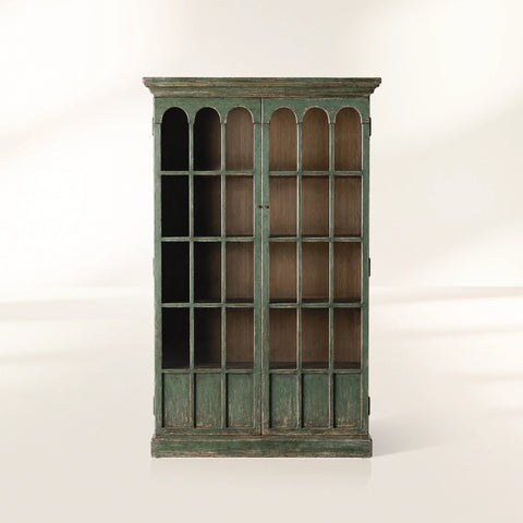 Merritt Wood Living Tall Display Cabinet Vintage Bookcase Solid Pine Entryways Sideboard Storage Cabinet