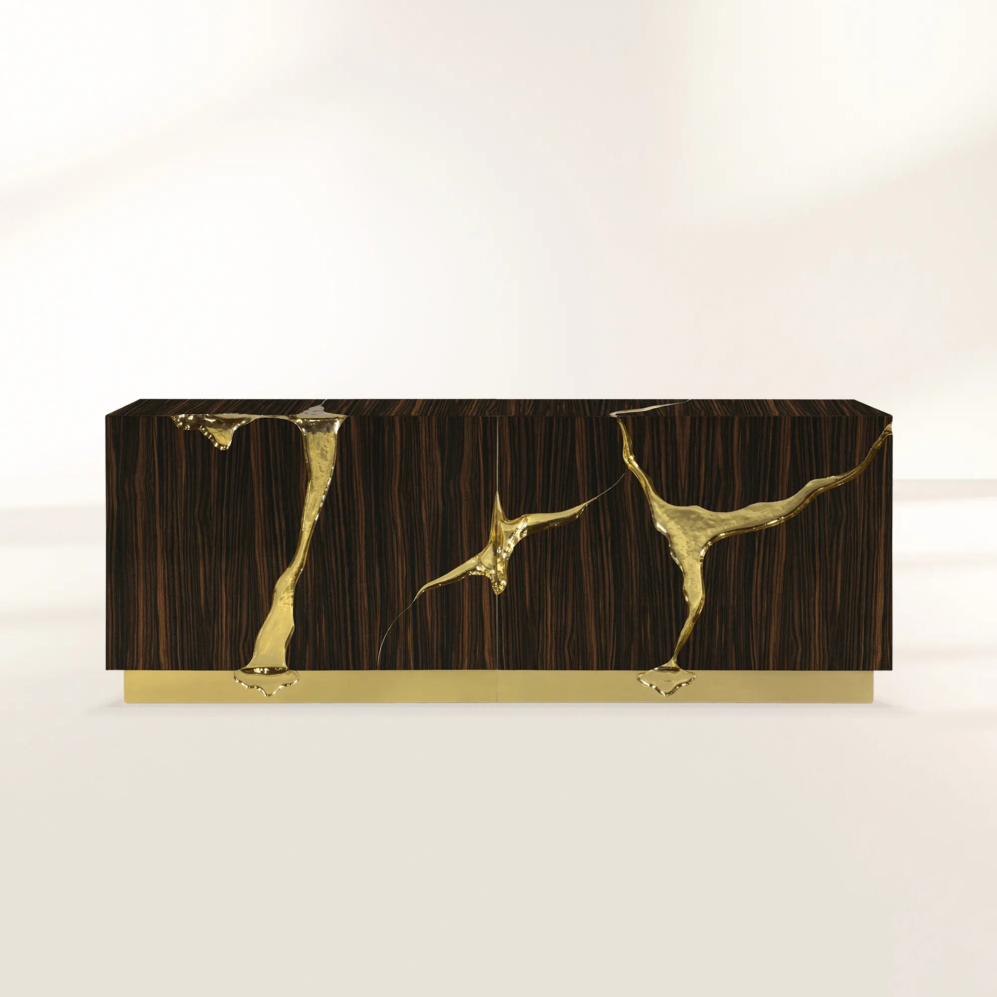 Black Gold Sideboard Cabinet with Sculptural Cracked Design