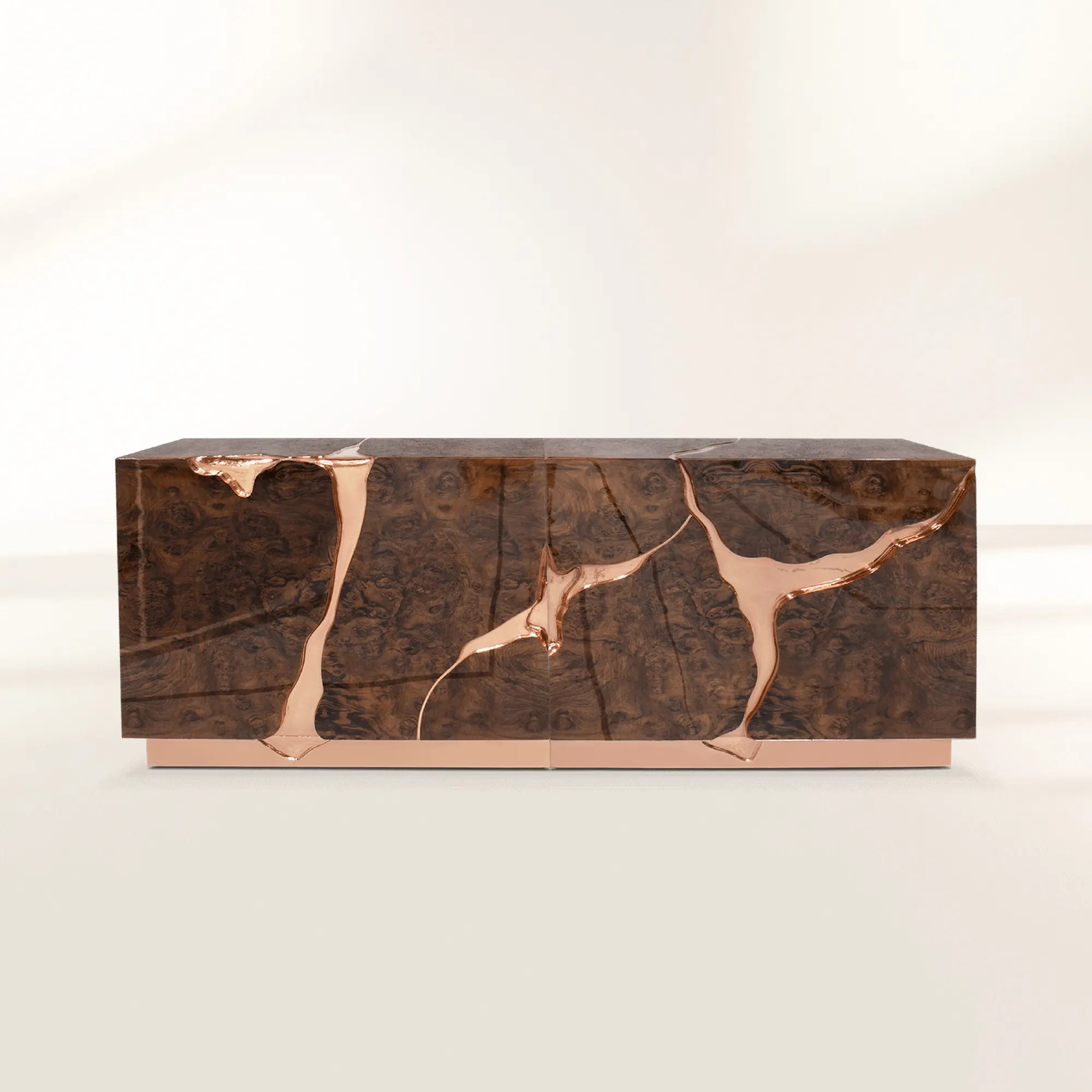 Black Gold Sideboard Cabinet with Sculptural Cracked Design