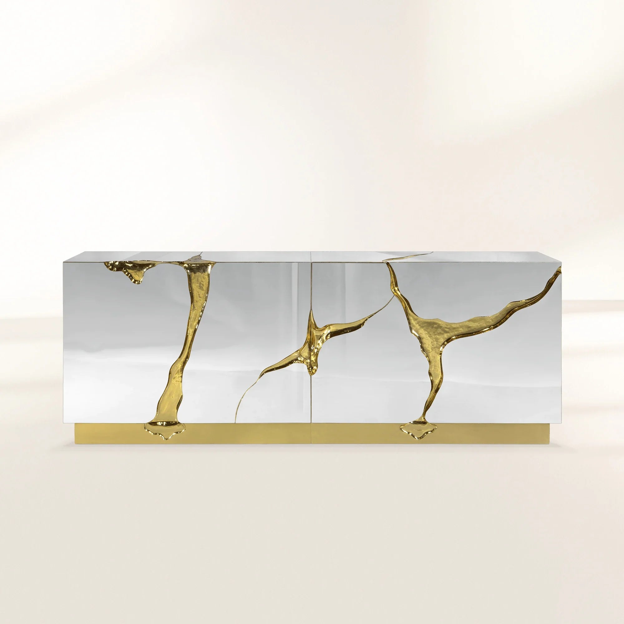 Black Gold Sideboard Cabinet with Sculptural Cracked Design