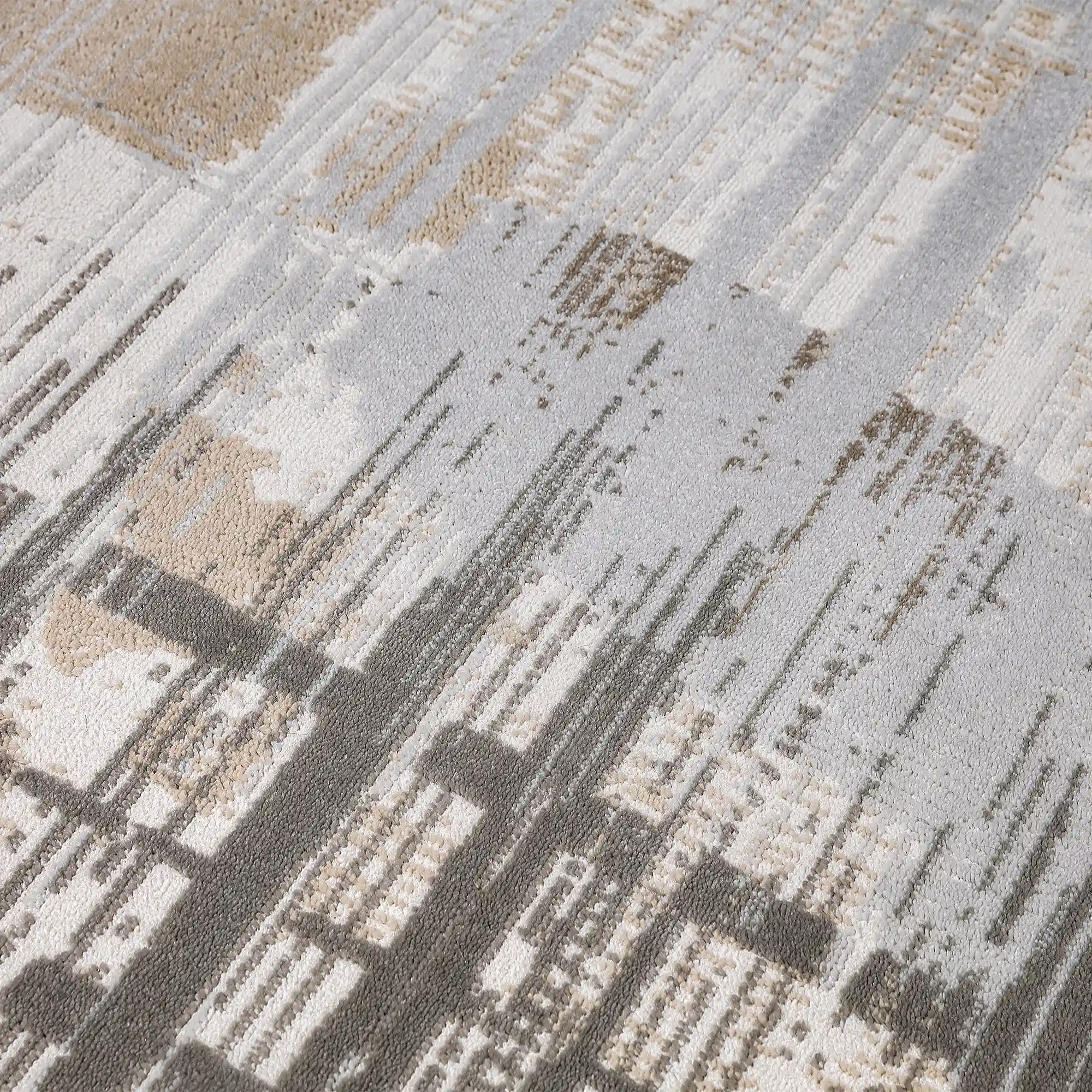 Puxina Layered Grid Abstract Neutral Area Rug