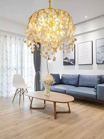 Modern Luxury Leaf Branch Crystal Chandelier Art Copper for Living/Dining Room/Bedroom