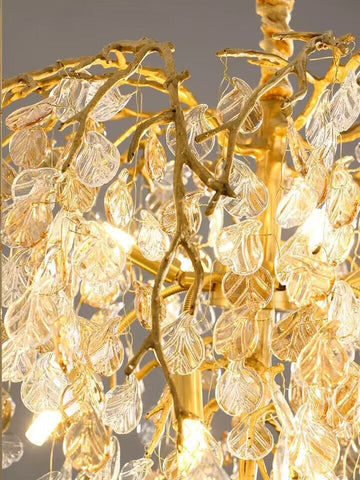 Modern Luxury Leaf Branch Crystal Chandelier Art Copper for Living/Dining Room/Bedroom