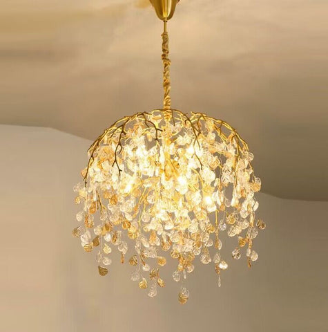 Modern Luxury Leaf Branch Crystal Chandelier Art Copper for Living/Dining Room/Bedroom