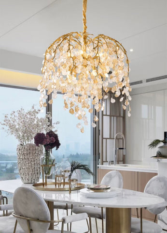 Modern Luxury Leaf Branch Crystal Chandelier Art Copper for Living/Dining Room/Bedroom