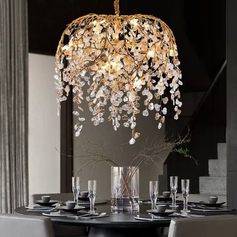 Modern Luxury Leaf Branch Crystal Chandelier Art Copper for Living/Dining Room/Bedroom