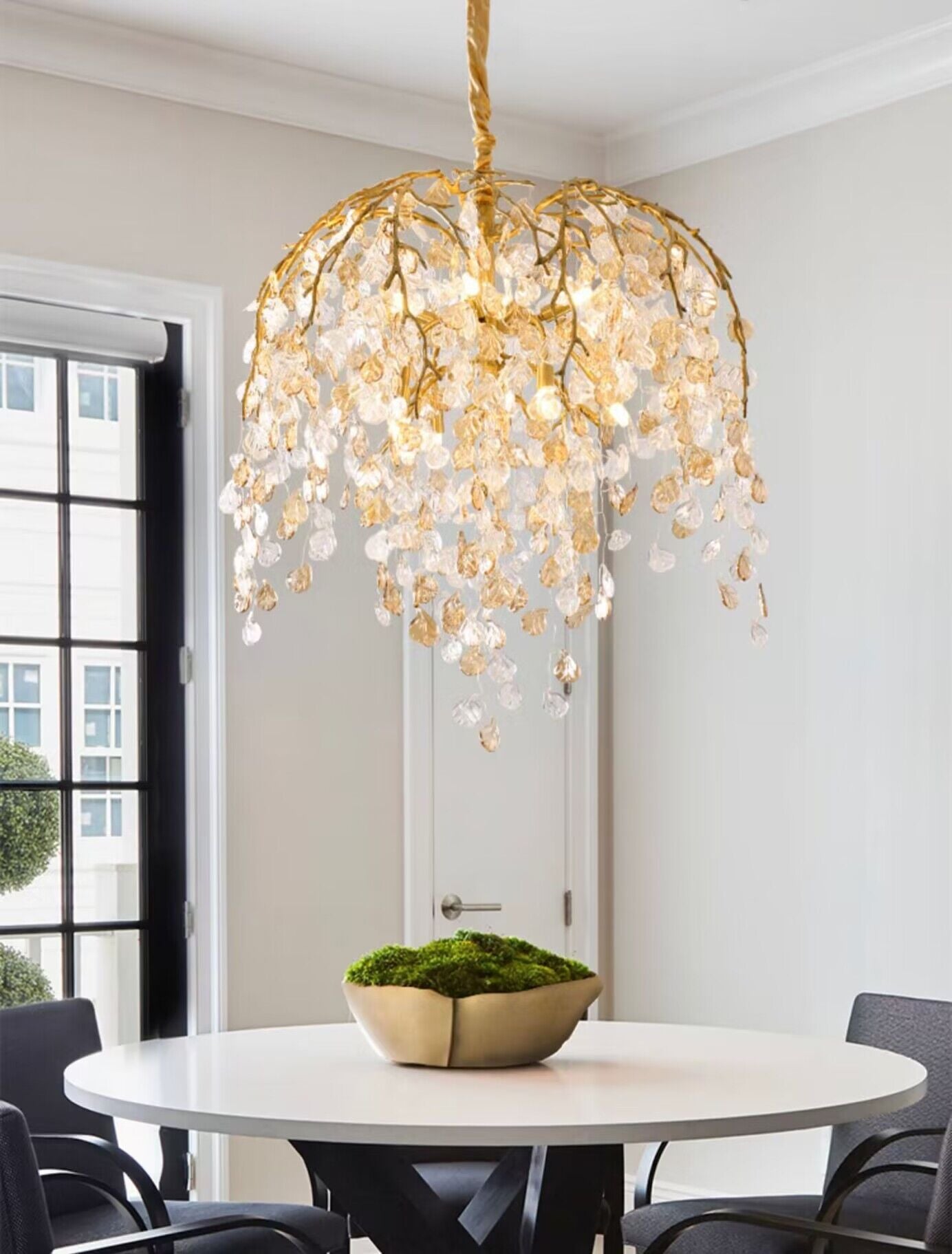 Modern Luxury Leaf Branch Crystal Chandelier Art Copper for Living/Dining Room/Bedroom