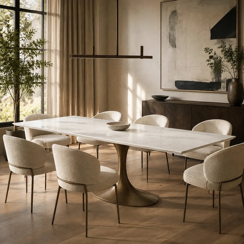 AVRA Rectangular Stone Dining Table with Oval Base