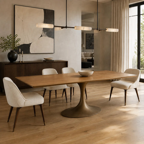 AVRA Rectangular Wood Dining Table with Oval Base