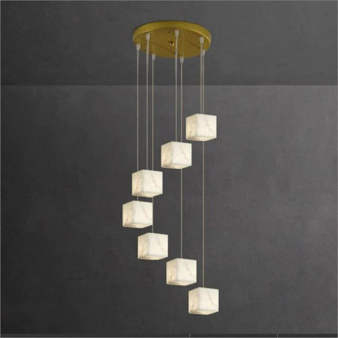 Housegent Modern Luxury Alabaster Cubic Round Pendant For Dining Table, Staircase