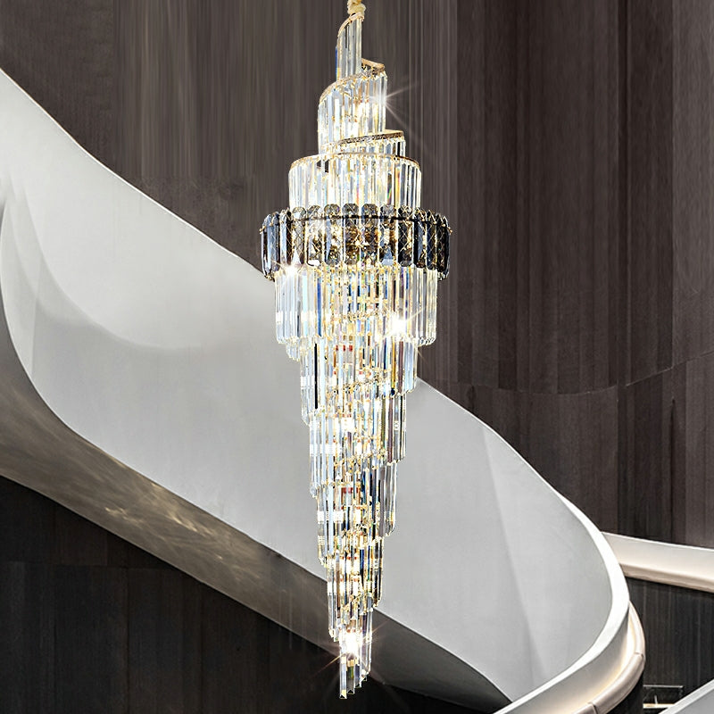 Spiral High Ceiling Light Fixture Long Crystal Chandelier For Foyer Staircase/ Living Room