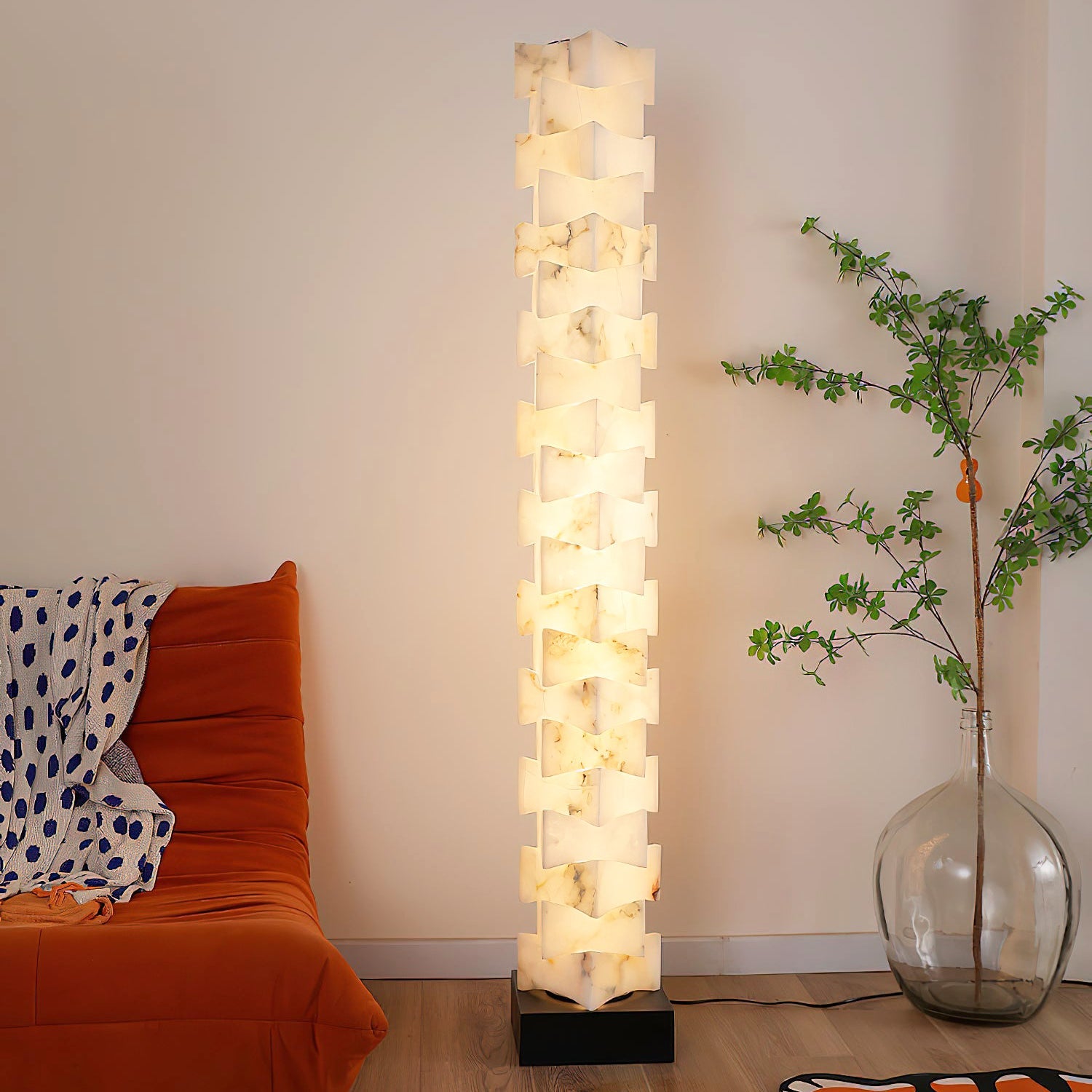 Stacked Alabaster Squares Floor Lamp