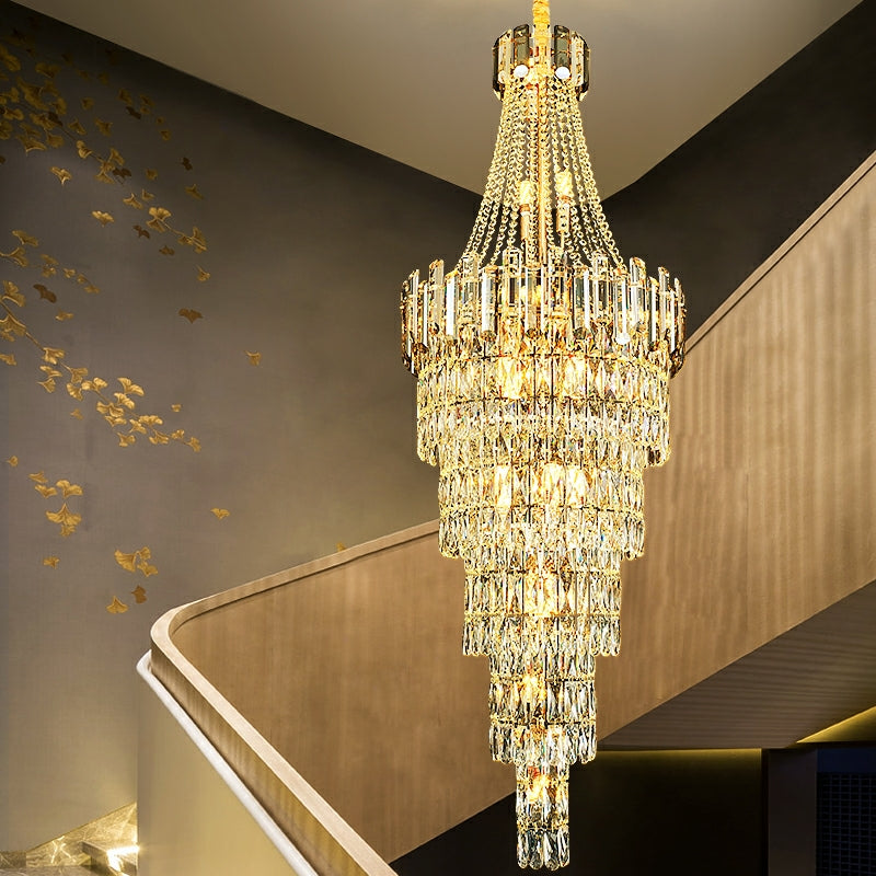 Stylish Foyer Long Staircase Chandelier Large Crystal Ceiling Lighting Fixture For Living Room Decoration