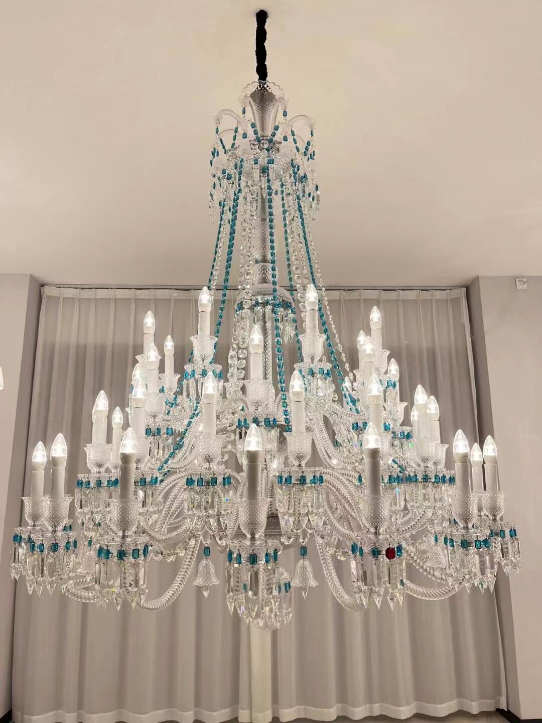 European-style Luxury Colorful Candle Crystal Oversized Chandelier Art Designer Foyer/Staircase Light Fixture