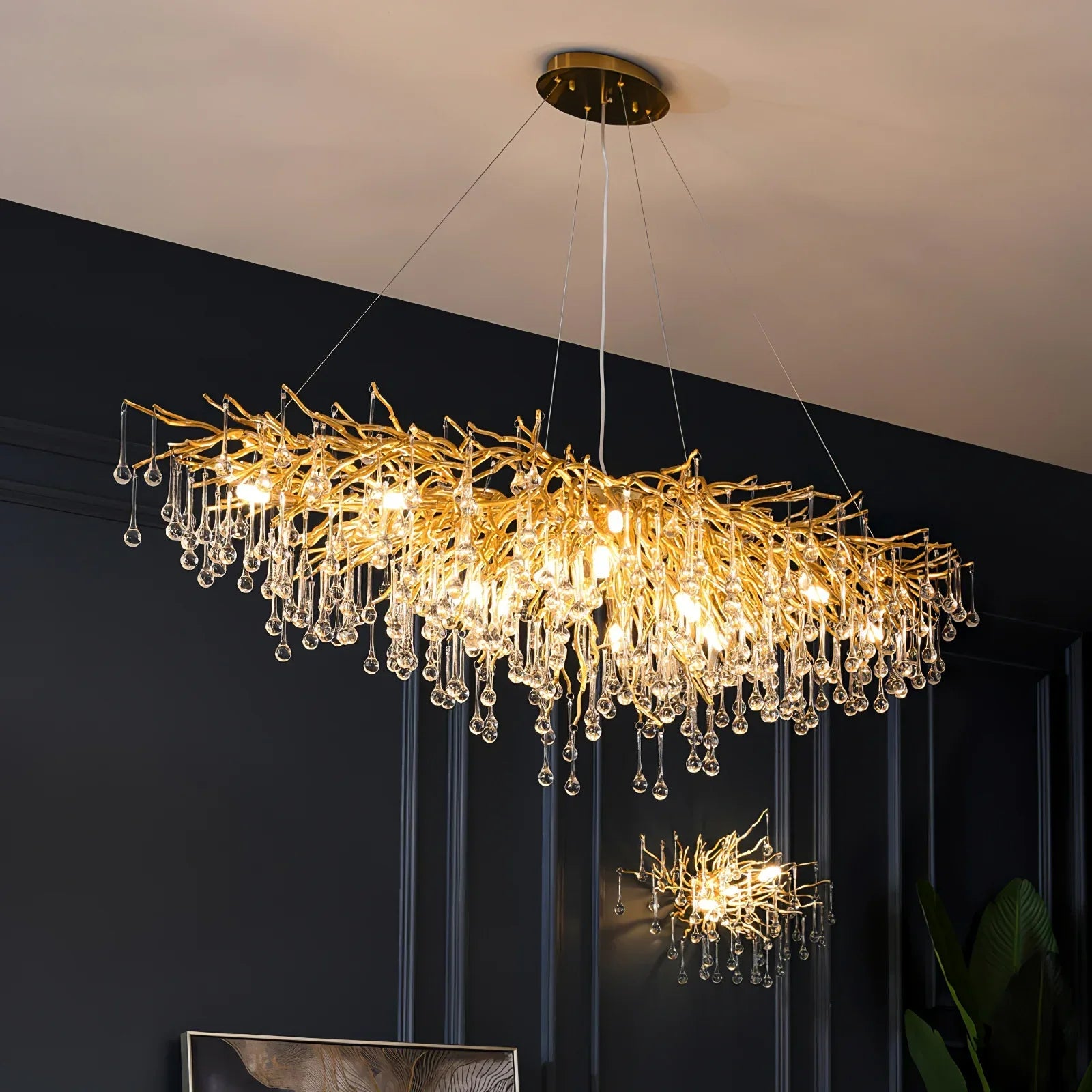 Stunning Tree Branch Crystal Chandelier With Clear Teardrop-shaped Glass Living/Dining Room Ceiling Lamp/Light