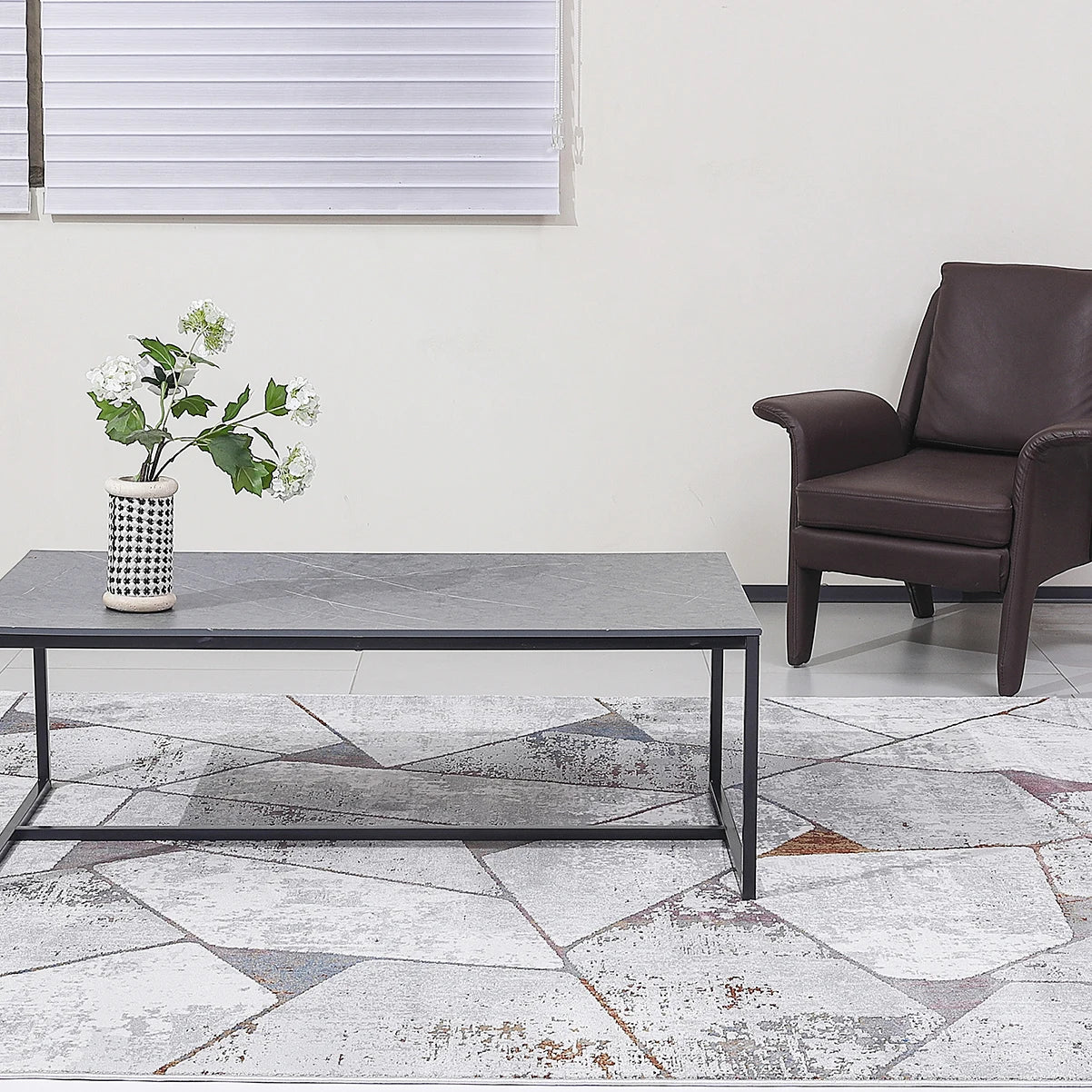 Torino Fragmented Facet Geometric Abstract Neutral Area Rug