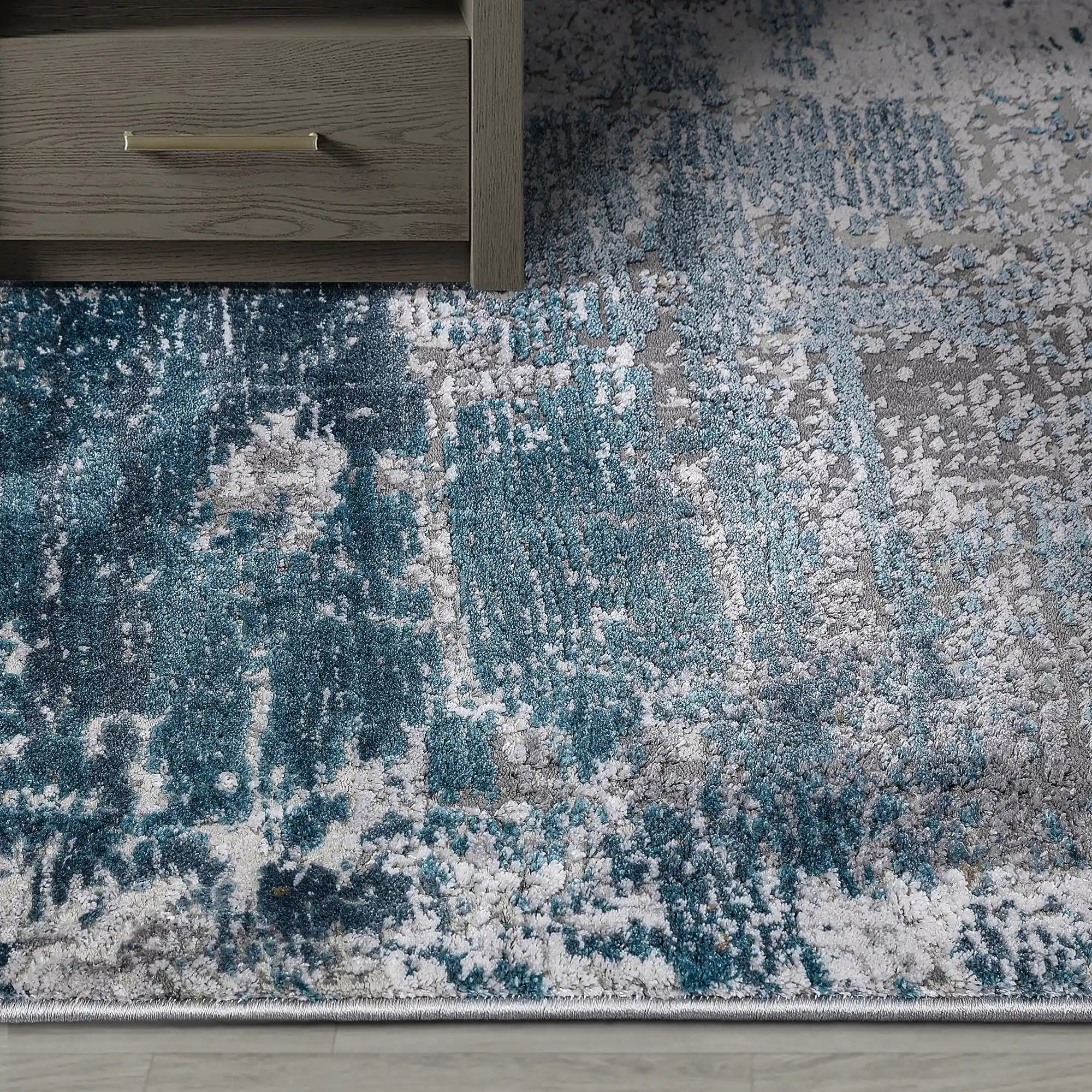 Torino Layered Brushfield Blue Grey Area Rug