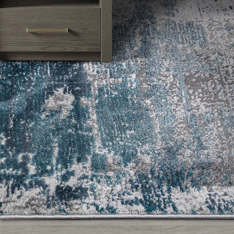 Torino Layered Brushfield Blue Grey Area Rug