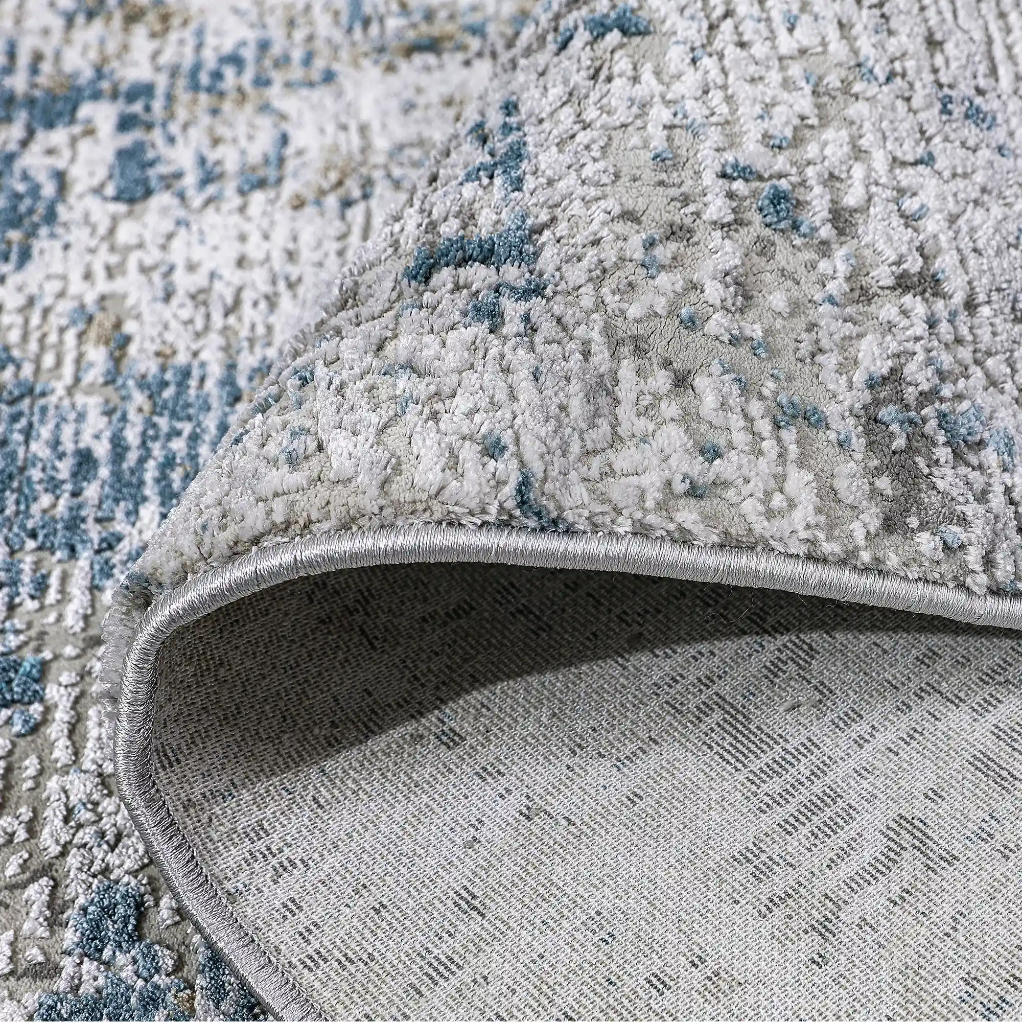 Torino Layered Brushfield Blue Grey Area Rug