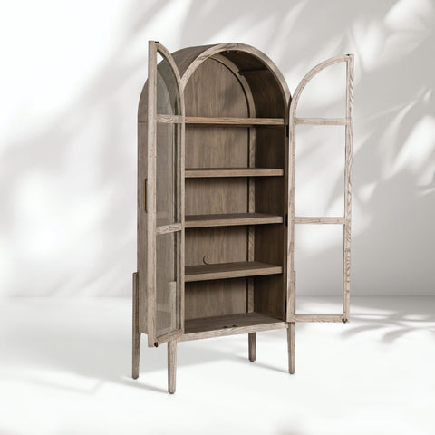 Hattie Wright Mediterranean Glass Door Display Cabinets Wood Living Dining Room Tall Cabinets