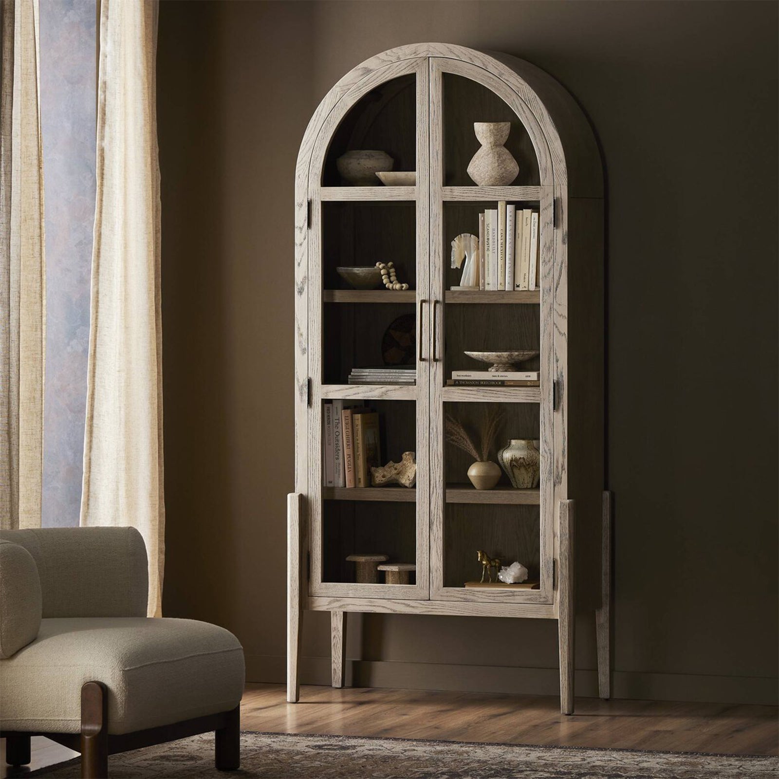 Hattie Wright Mediterranean Glass Door Display Cabinets Wood Living Dining Room Tall Cabinets