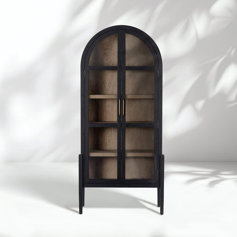 Hattie Wright Mediterranean Glass Door Display Cabinets Wood Living Dining Room Tall Cabinets