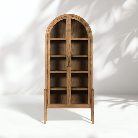 Hattie Wright Mediterranean Glass Door Display Cabinets Wood Living Dining Room Tall Cabinets