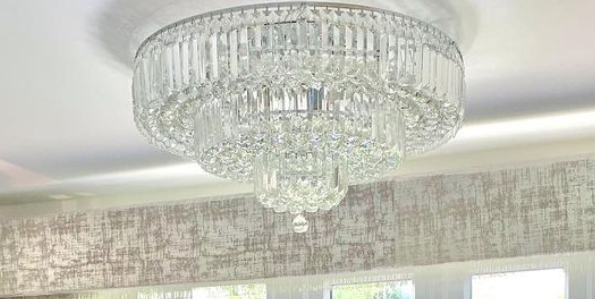 Extra Large Multi-tier Round Flush Mount Crystal Rods Chandelier for Living Room