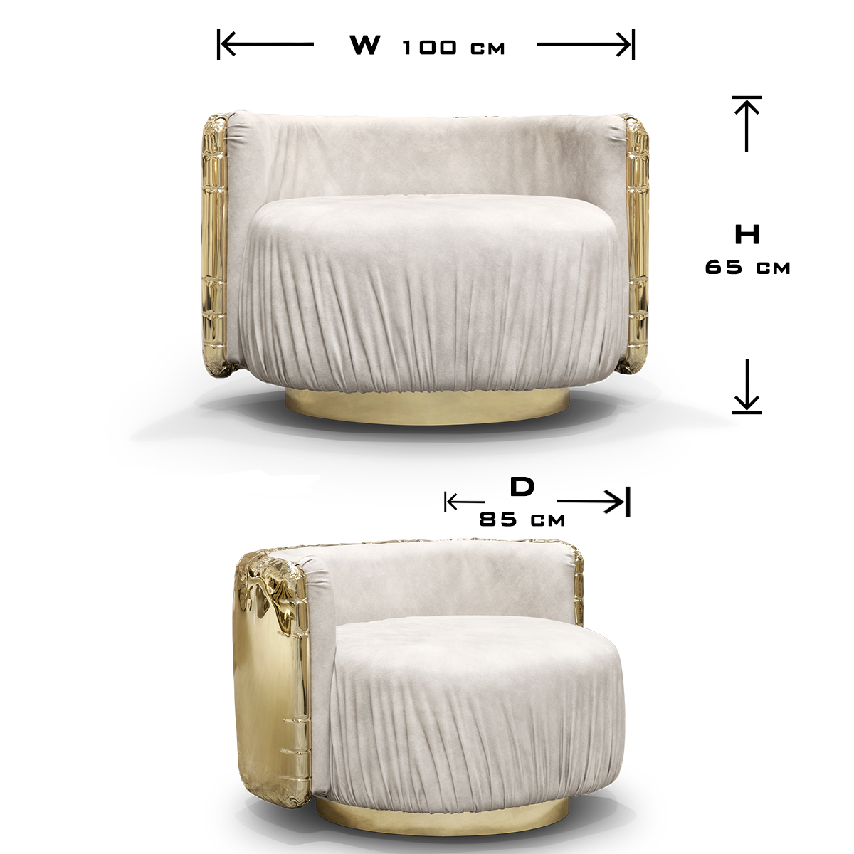 Brass Wood Sculptural Form Armchair