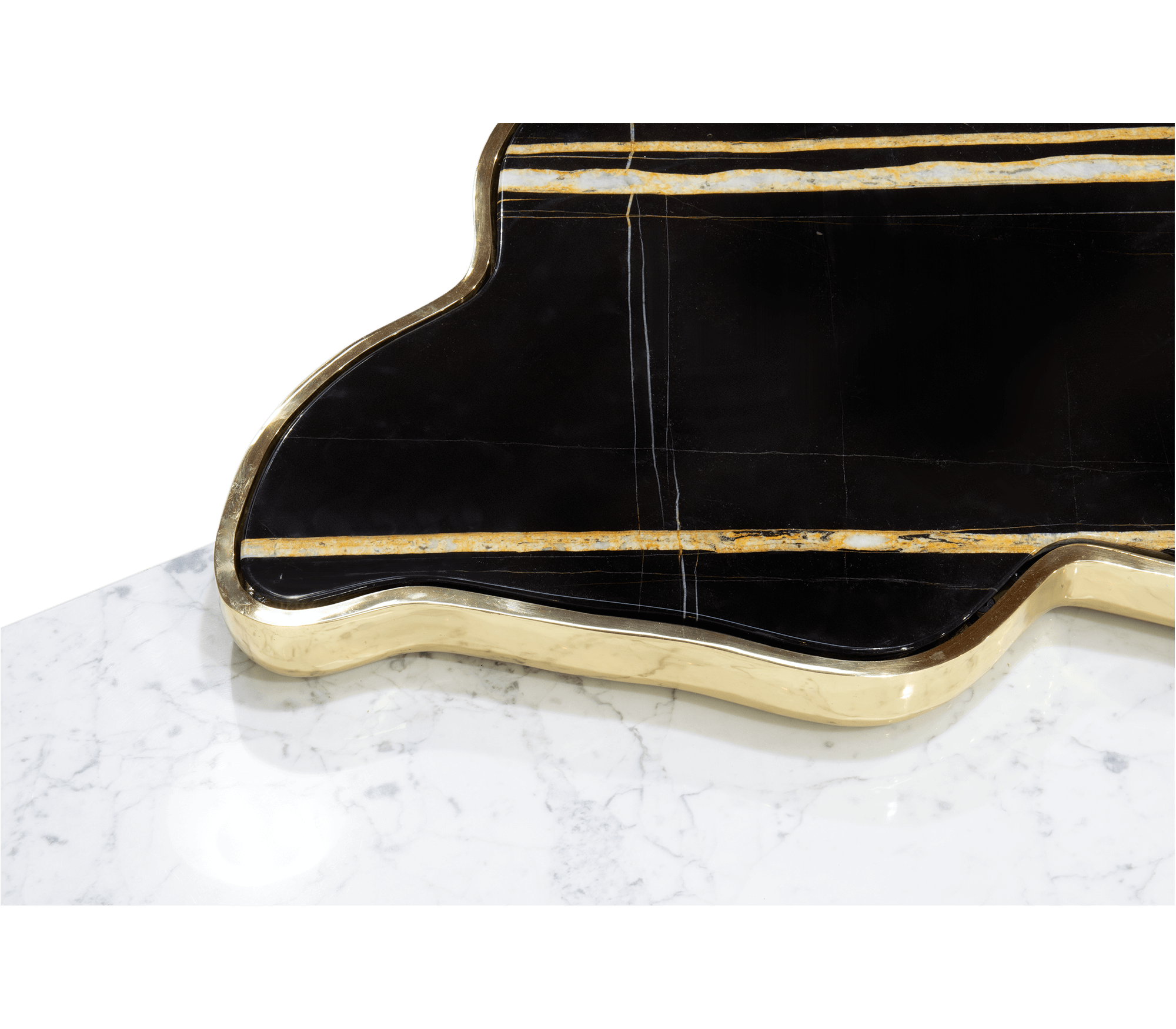 Luxury Sculptural Coffee Table Black & White High-Gloss Marble Finish