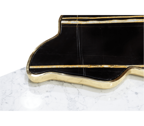 Luxury Sculptural Coffee Table Black & White High-Gloss Marble Finish