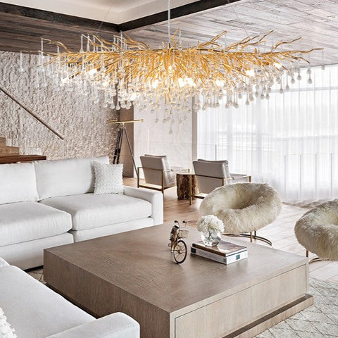 Stunning Tree Branch Crystal Chandelier With Clear Teardrop-shaped Glass Living/Dining Room Ceiling Lamp/Light